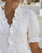 Blossom | Embroidered Ruffle V-Neck Puff Sleeve Dress