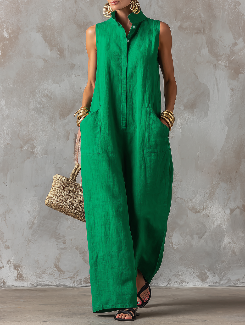 Women's Minimalist Loose-Fit Linen-Blend Jumpsuit