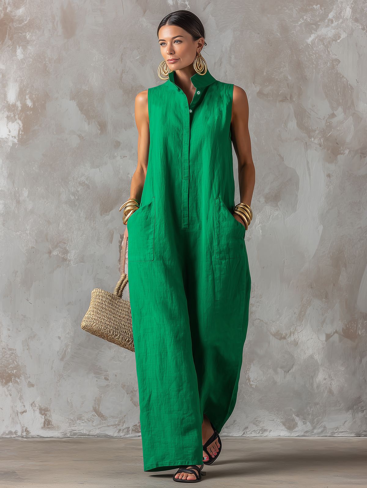 Women's Minimalist Loose-Fit Linen-Blend Jumpsuit