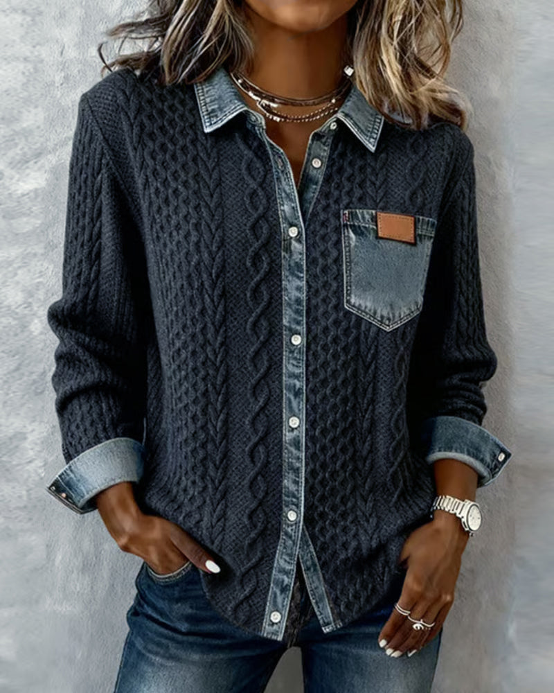 Andrea | Long-Sleeve Shirt with Denim Patchwork