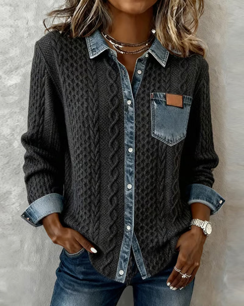 Andrea | Long-Sleeve Shirt with Denim Patchwork