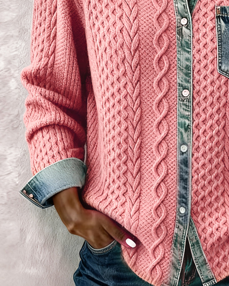Andrea | Long-Sleeve Shirt with Denim Patchwork