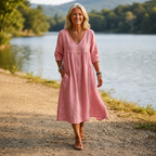 Carmen | Elegant Leightweight Maxi Dress with Ruched 3/4 Sleeves