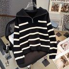NEVAEH™ - Chic Striped Long Sleeve Collared Top