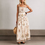 Blair - Women's Vintage Floral Tiered Boho Maxi Dress