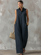 Women's Minimalist Loose-Fit Linen-Blend Jumpsuit