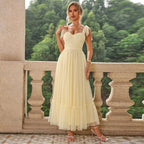 HALI™ - Vintage Ruffle Hem Tie Shoulder Formal Dress