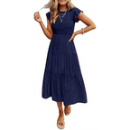KRISELLE™ - Elegant Flutter Sleeve Smoke Midi Dress
