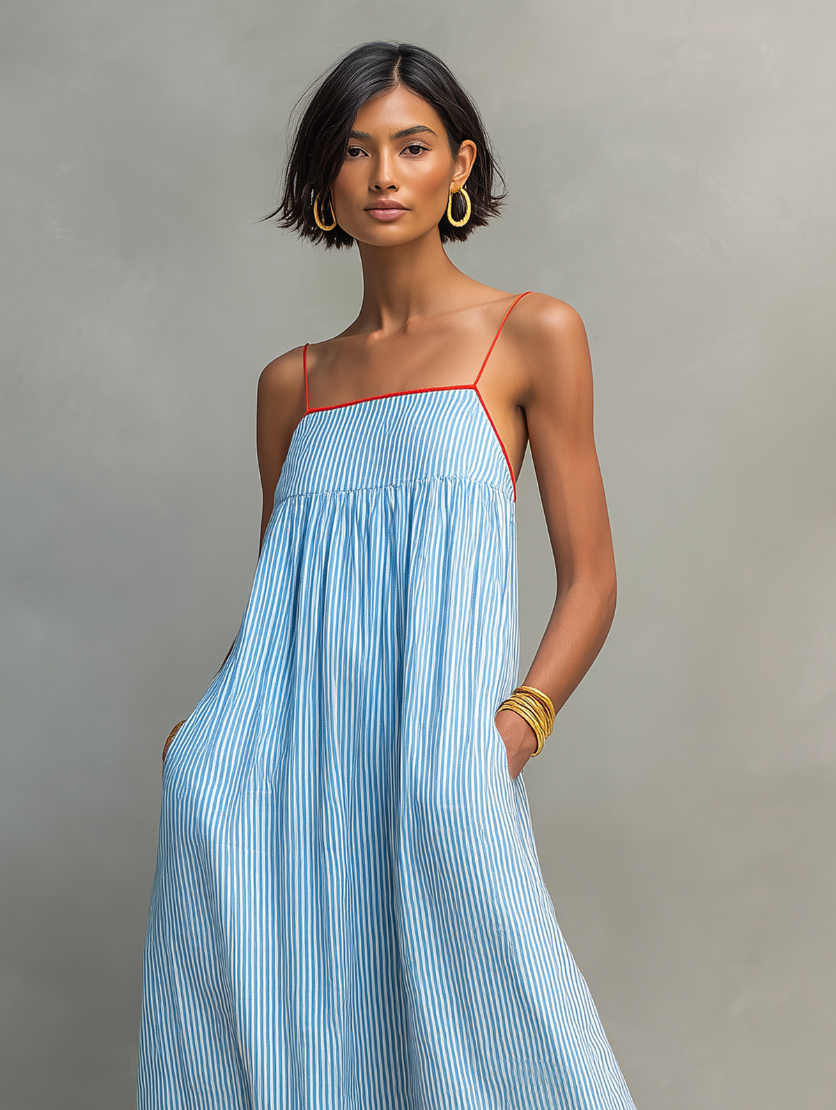 Striped Contrast Trim Maxi Dress
