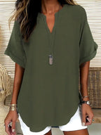 SEREIA™ - Casual Plain Short Sleeve Blouse