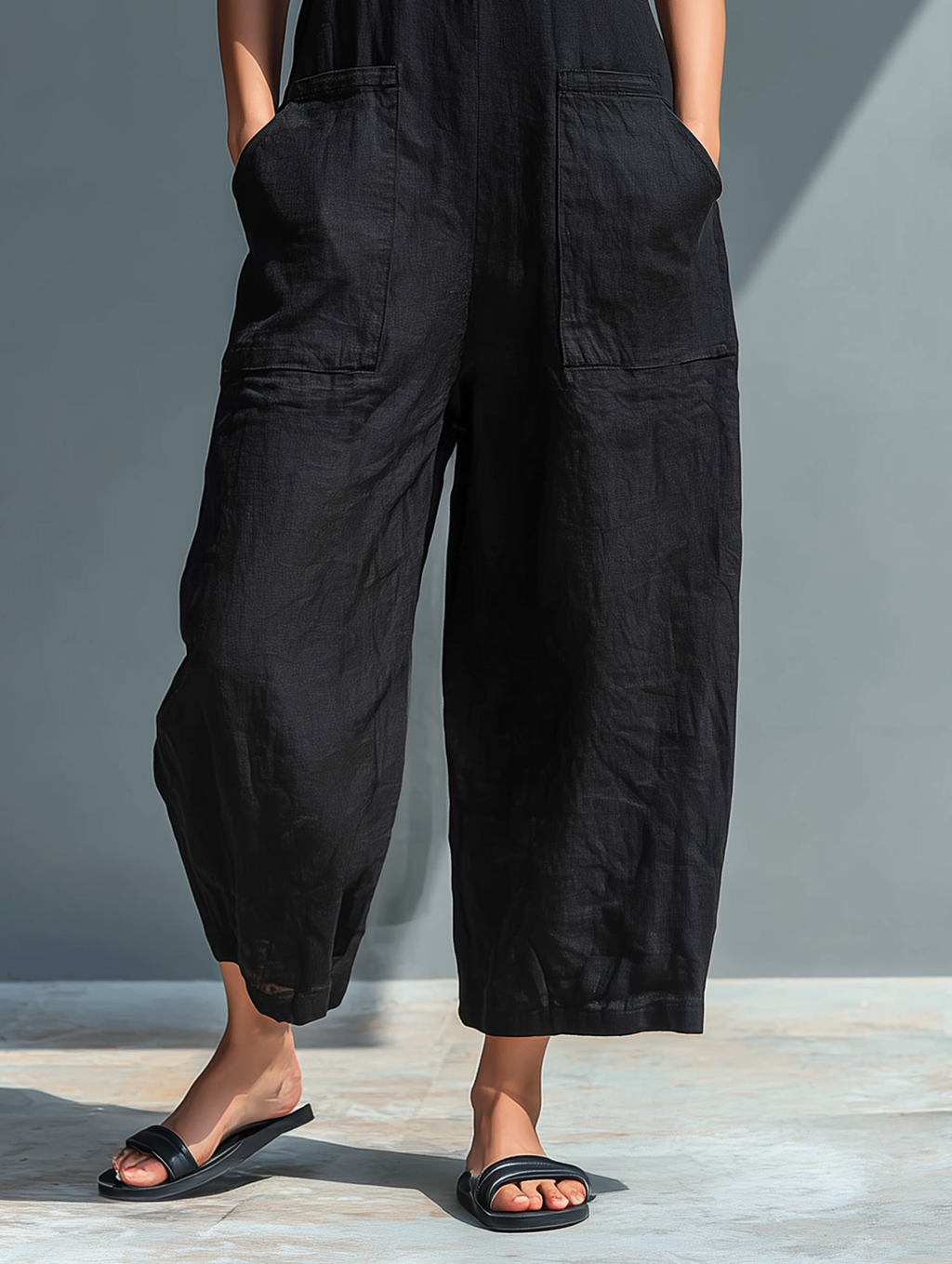 Women's Minimalist Linen Blend Button-up Jumpsuit