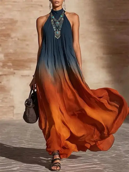 Paula | Long Halter/V Dress in Gradient