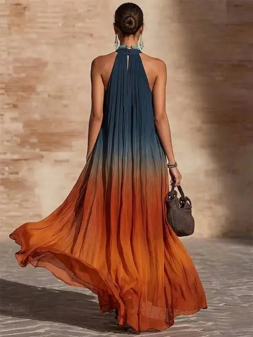 Paula | Long Halter/V Dress in Gradient