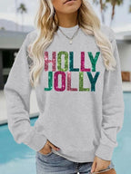 EVA™ - Glitter Letter Print Round Neck Sweatshirt for Fall & Winter